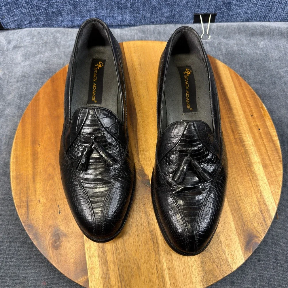 Stacy Adams Tassel Loafers Mens 8.5 M Black Genuine Snake Skin Exotic Slip On